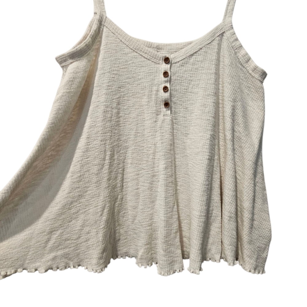 American Eagle Henly Tank Womans size Small cream flowy lettuce hem buttons - Picture 3 of 7